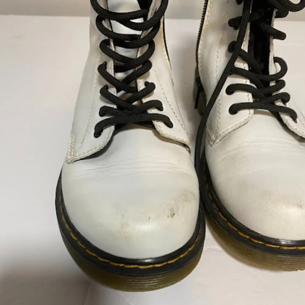 Dr. Martens 1460 J White Leather Lace Up Boots Size US 3